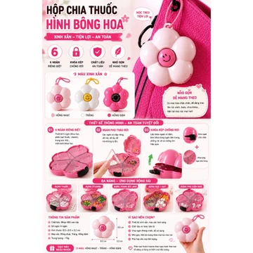 Hộp Đựng Thuốc Mini 6 Ngăn Hình Hoa Có Móc Treo – Hộp Chia Thuốc Du Lịch, Cá Nhân Nhỏ Gọn Tiện Lợi