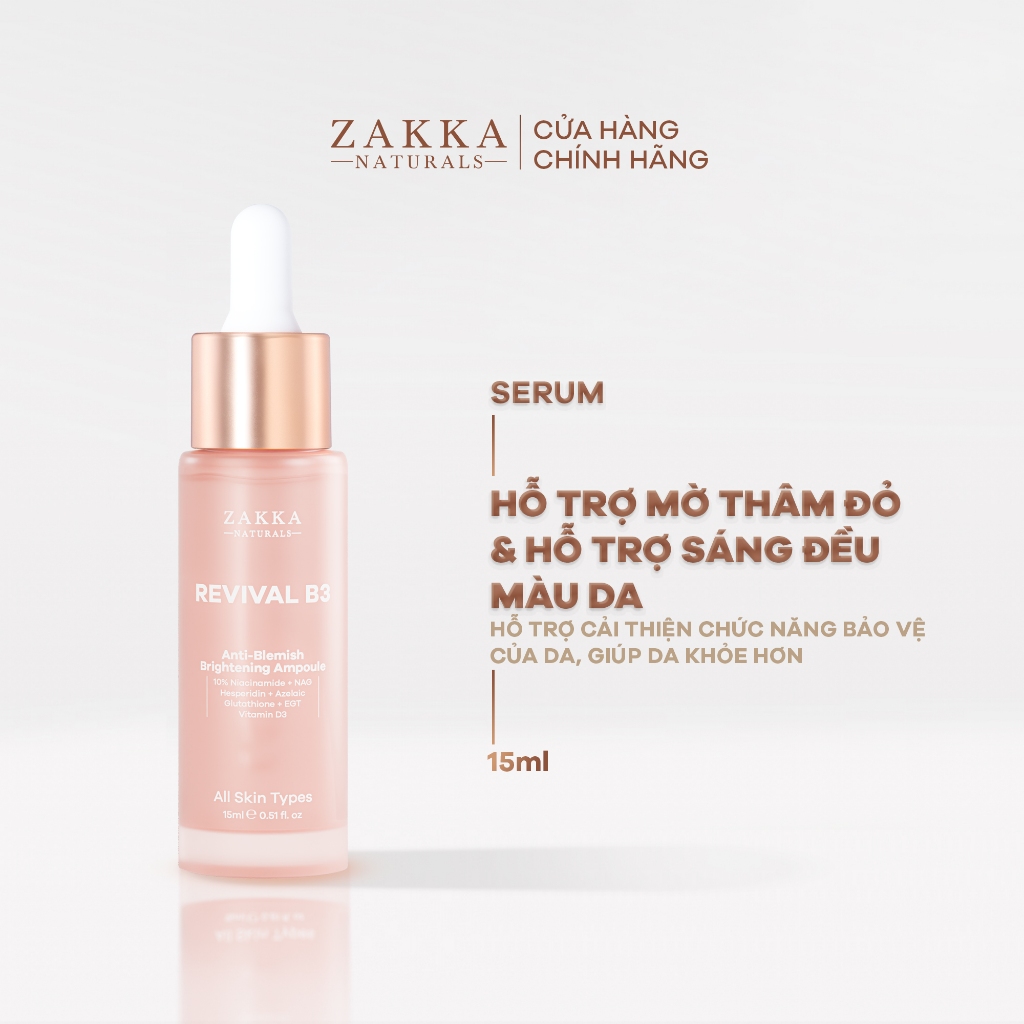 [MINISIZE] Tinh chất Revival B3 Zakka Naturals hỗ trợ mờ thâm đỏ và sáng đều màu da 15ml