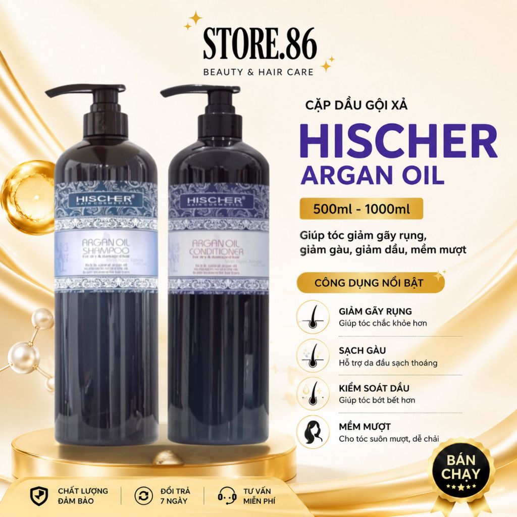 Combo Dầu Gội Xả HISCHER Collagen 500ml - 1000ml | Dưỡng Ẩm Tóc Khô Xơ, Mềm Mượt Chuẩn Salon