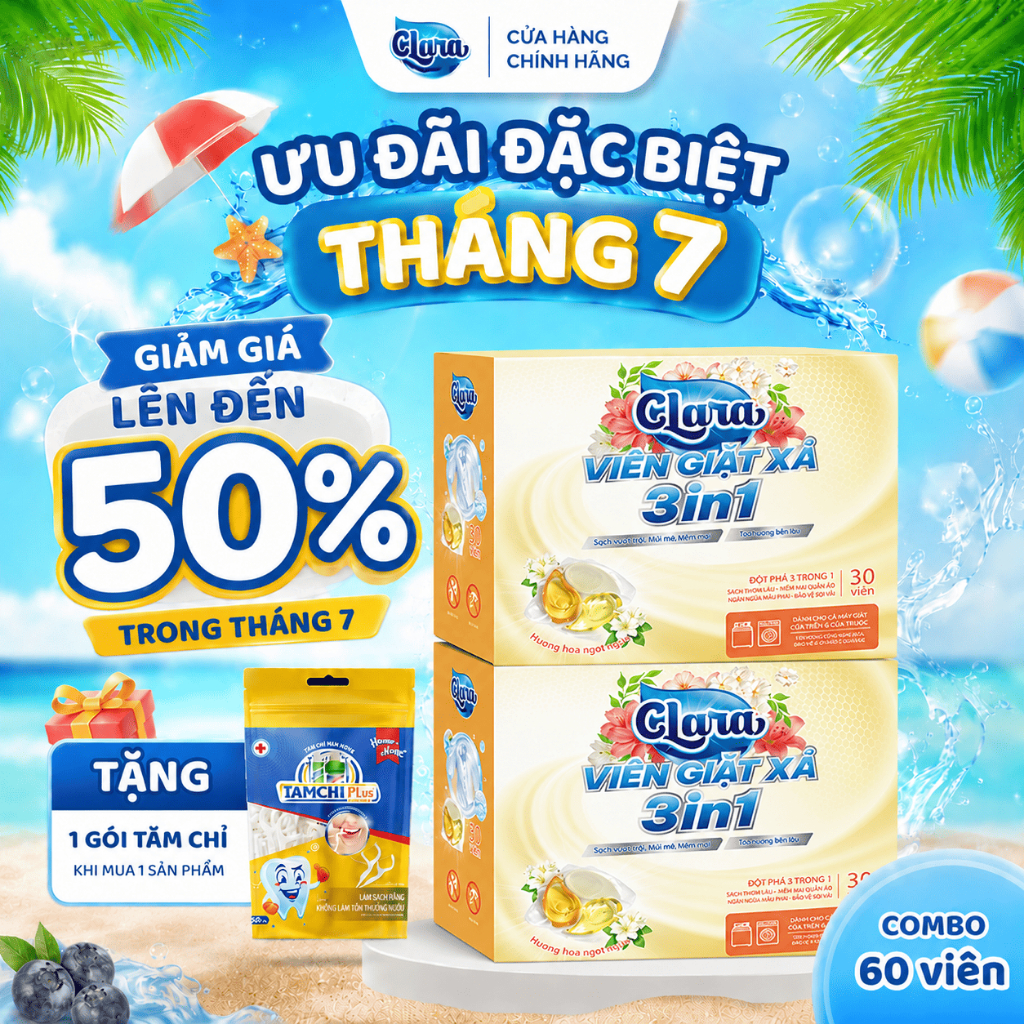 Combo 2 Hộp Viên Giặt Xả Clara 3 Trong 1 Hương Hoa Ngọt Ngào VGNN03, Sạch Sâu, Lưu Hương Dài Lâu, Hàng Chính Hãng