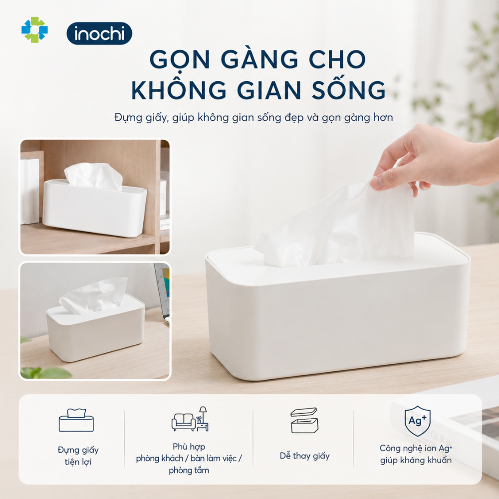 Hộp khăn giấy chữ nhật/vuông/tròn Inochi - Sano (nắp nhựa)