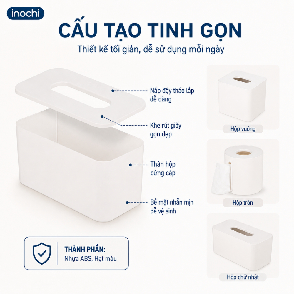 Hộp khăn giấy chữ nhật/vuông/tròn Inochi - Sano (nắp nhựa)