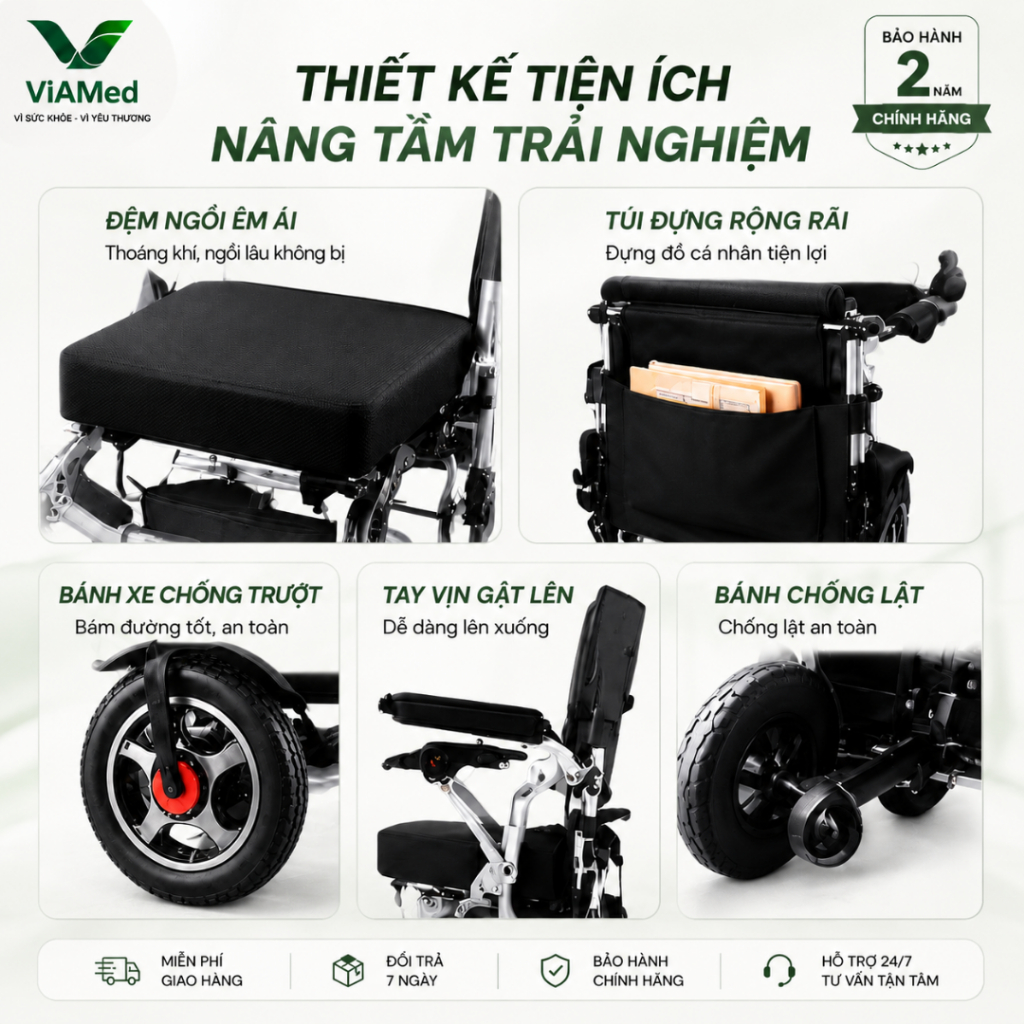 Xe Lăn Điện VA-XE66 Lithium Cao Cấp - Gấp gọn, An toàn cho Người Già & Người Bệnh (BẢO HÀNH 2 NĂM)