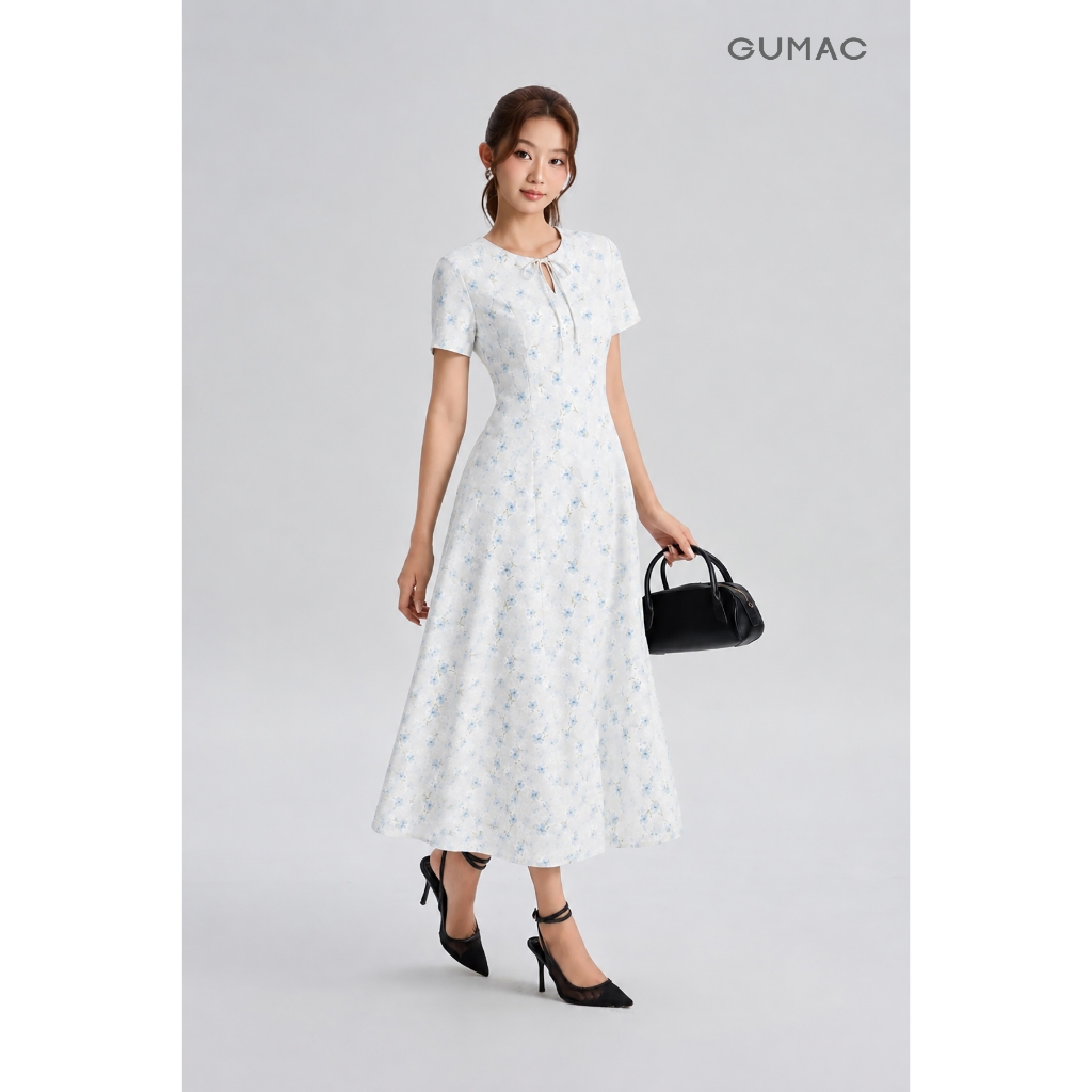 Đầm Nữ GUMAC Họa Tiết Hoa Có Hai Túi Sườn Tay Nhún Vai Dịu Dàng Nữ Tính Hiện Đại LDG06098