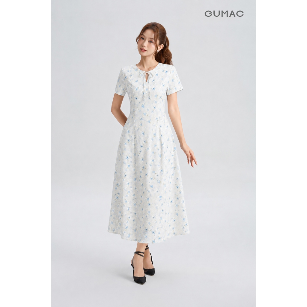 Đầm Nữ GUMAC Họa Tiết Hoa Có Hai Túi Sườn Tay Nhún Vai Dịu Dàng Nữ Tính Hiện Đại LDG06098