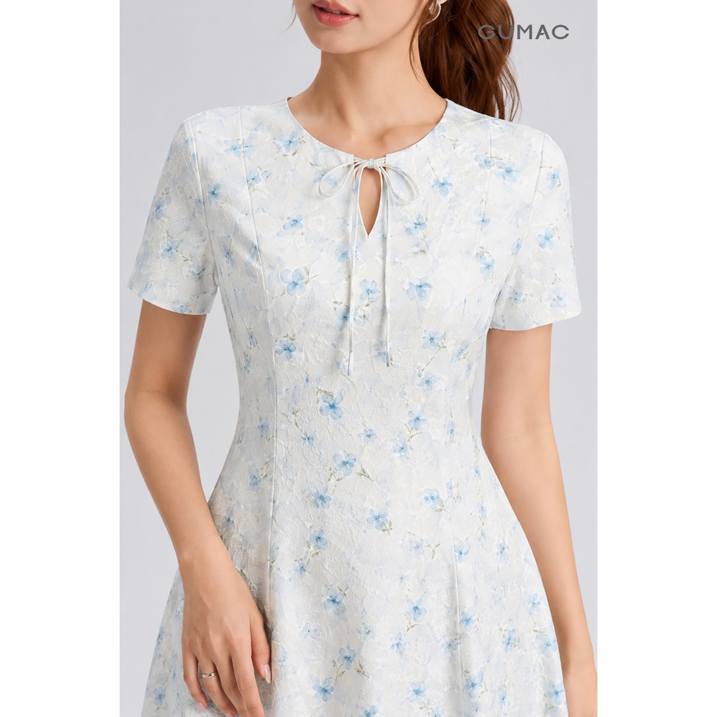 Đầm Nữ GUMAC Họa Tiết Hoa Có Hai Túi Sườn Tay Nhún Vai Dịu Dàng Nữ Tính Hiện Đại LDG06098