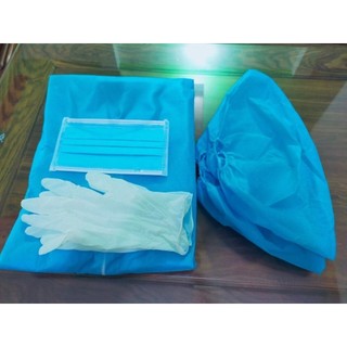 Bộ Đồ Bảo Hộ Y Tế Liền Mũ Dùng 1 Lần Có Bọc Giày – Quần Áo Chống Dịch  An Toàn Chuẩn Y Khoa 4 Món
