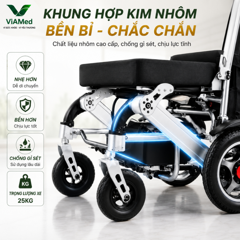 Xe Lăn Điện VA-XE66 Lithium Cao Cấp - Gấp gọn, An toàn cho Người Già & Người Bệnh (BẢO HÀNH 2 NĂM)