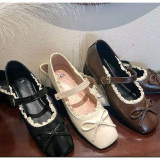 Giày búp bê quai ngang phối ren đính nơ siêu xinh