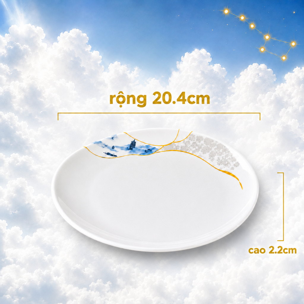 Đĩa Tròn  A08  Melamine A8 Tuyết Vân Ngọc Lam – Phong Cách Tân Trung Hoa Sang Trọng