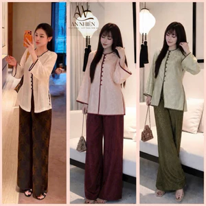 Pháp Phục Đi Chùa, Set Cách Tân Tằm phối Màu Cúc Bọc hottrend | Đồ Lam An Nhiên