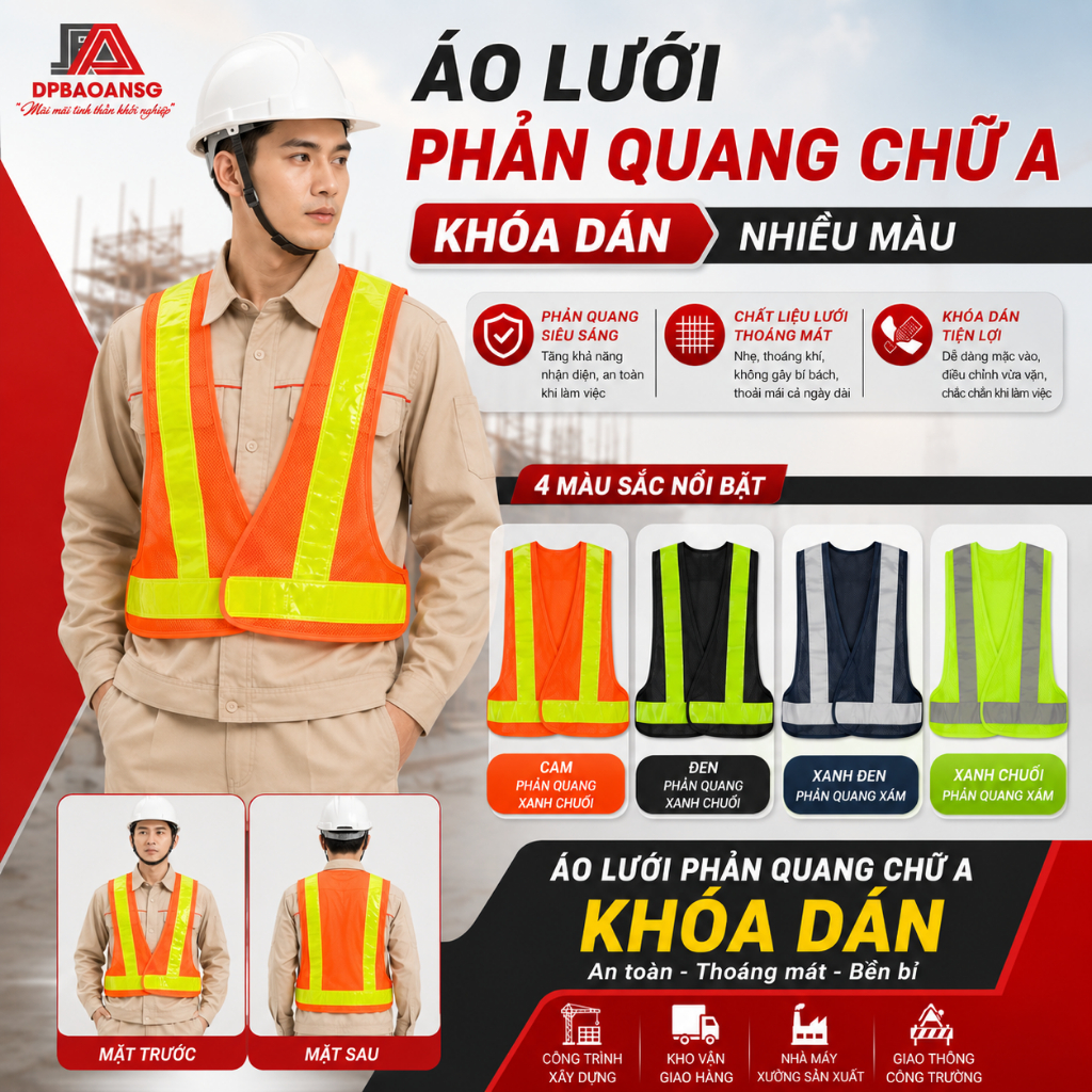 Áo Phản Quang Chữ A Bảo Hộ Lao Động Hoặc Đi Phượt - Gọn Nhẹ, Dễ Mặc, Tăng Nhận Diện Ban Đêm