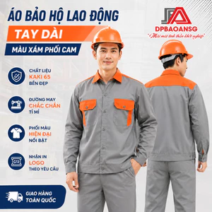 ÁO BẢO HỘ LAO ĐỘNG TAY DÀI KAKI MÀU XÁM ĐẬM PHỐI CAM - ĐỒ BẢO HỘ CHO CÔNG NHÂN CƠ KHÍ/XÂY DỰNG/ĐIỆN LỰC/LẮP RÁP