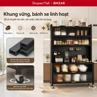 BMZAR Kệ Nhà Bếp Đa Năng Tấm bảng đục lỗ Tủ bếp có bánh xe Kệ tủ đa năng Thép cao cấp Chịu tải tối đa 500 kg