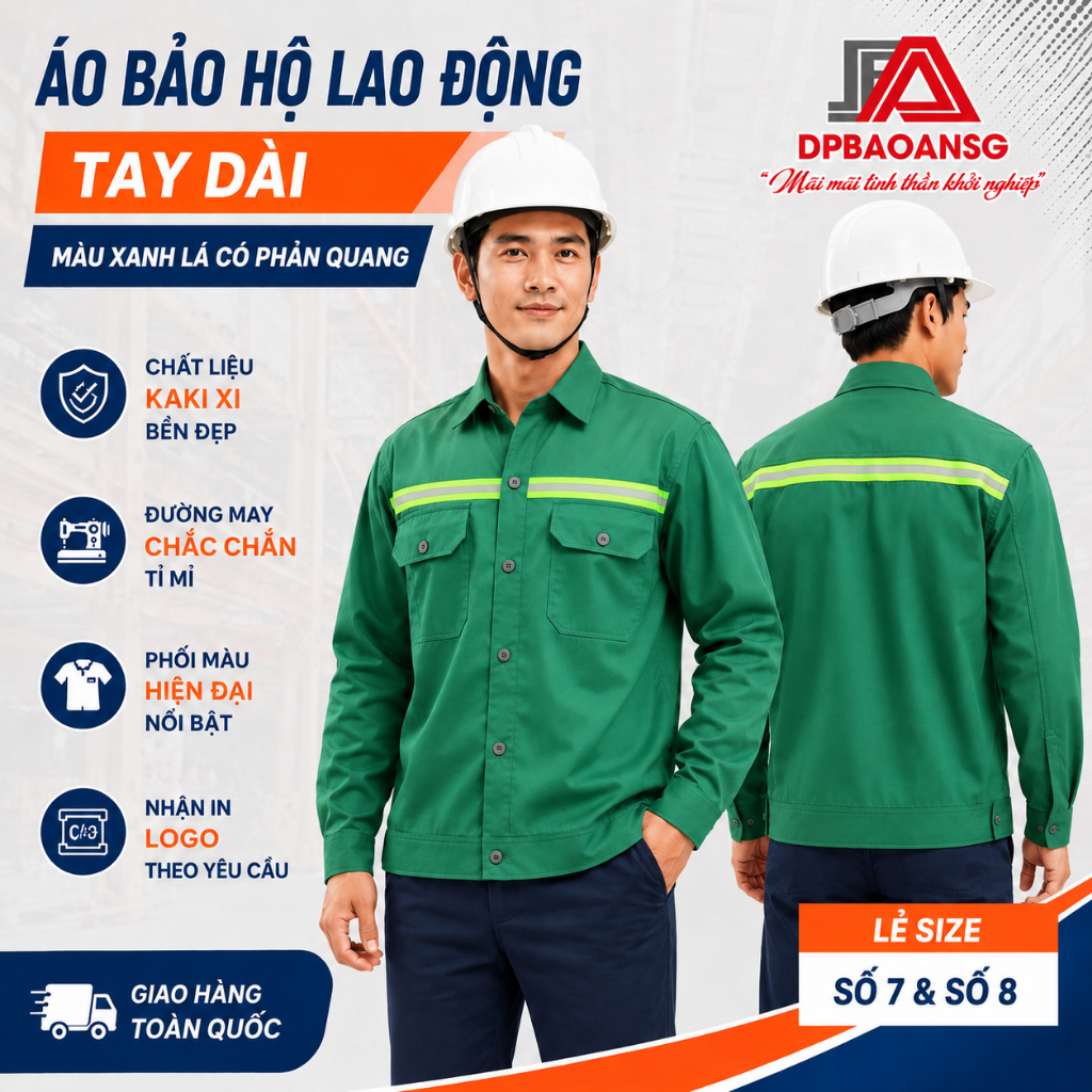 Áo Bảo Hộ Màu Xanh lá Phản Quang -Đồng Phục Bảo Hộ Cho Kỹ Sư, Công Nhân Xây Dựng, Công Nhân Vệ Sinh