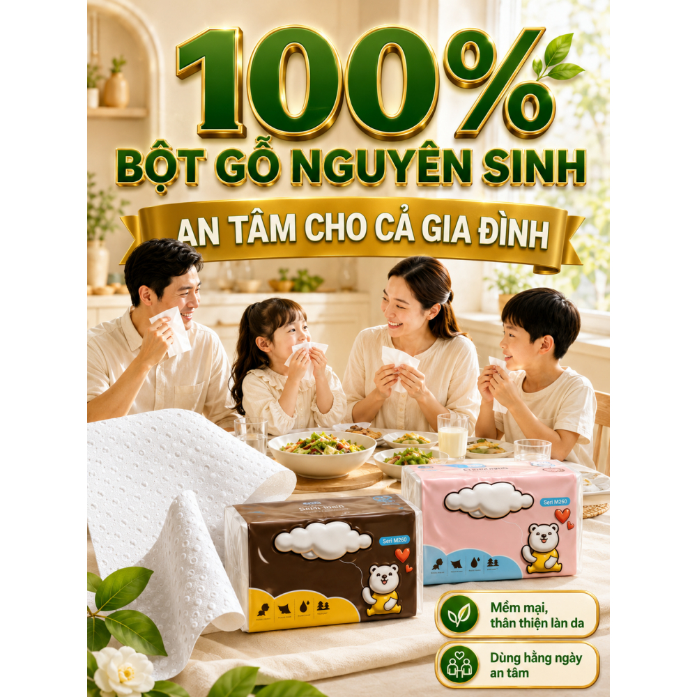 Giấy ăn rút cao cấp 240 tờ 4 lớp – Mềm mịn như nhung, không tẩy trắng, không huỳnh quang. Thấm hút siêu tốt