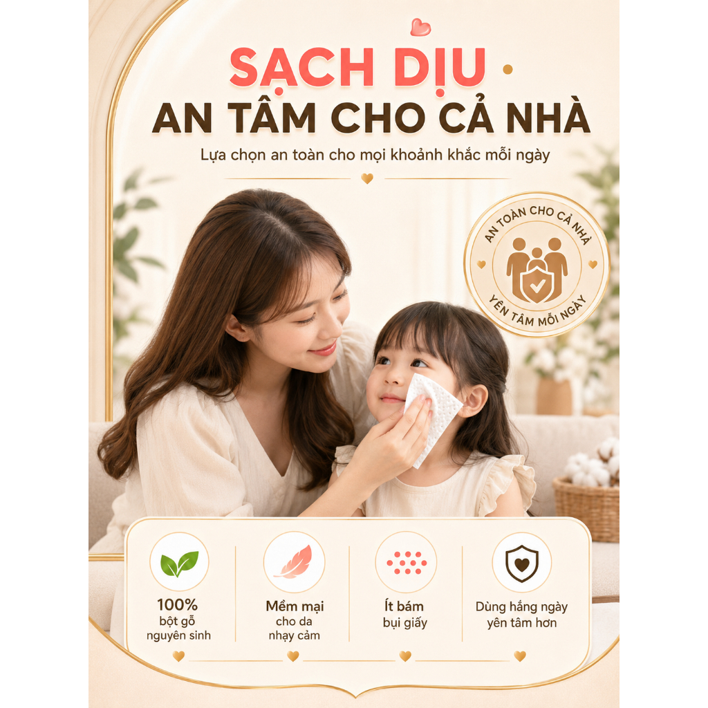 Giấy ăn rút cao cấp 240 tờ 4 lớp – Mềm mịn như nhung, không tẩy trắng, không huỳnh quang. Thấm hút siêu tốt