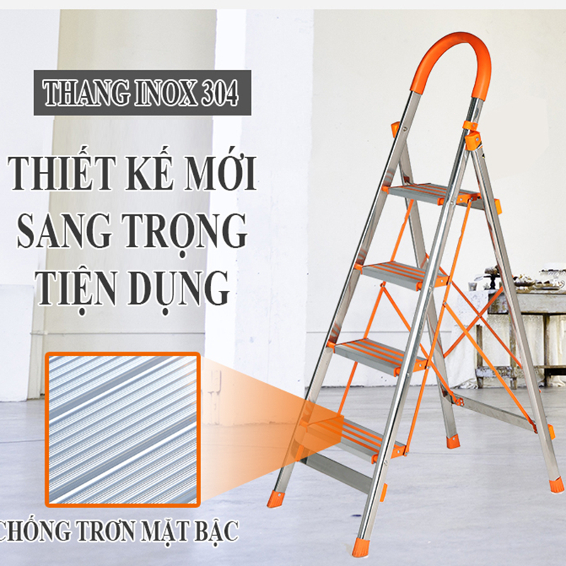 Thang Gấp Gọn 3 4 5 6 7 Bậc Khung Thang Chữ A Nhập Khẩu Thang Inox 304 Chữ A Phiên bản dày hơn