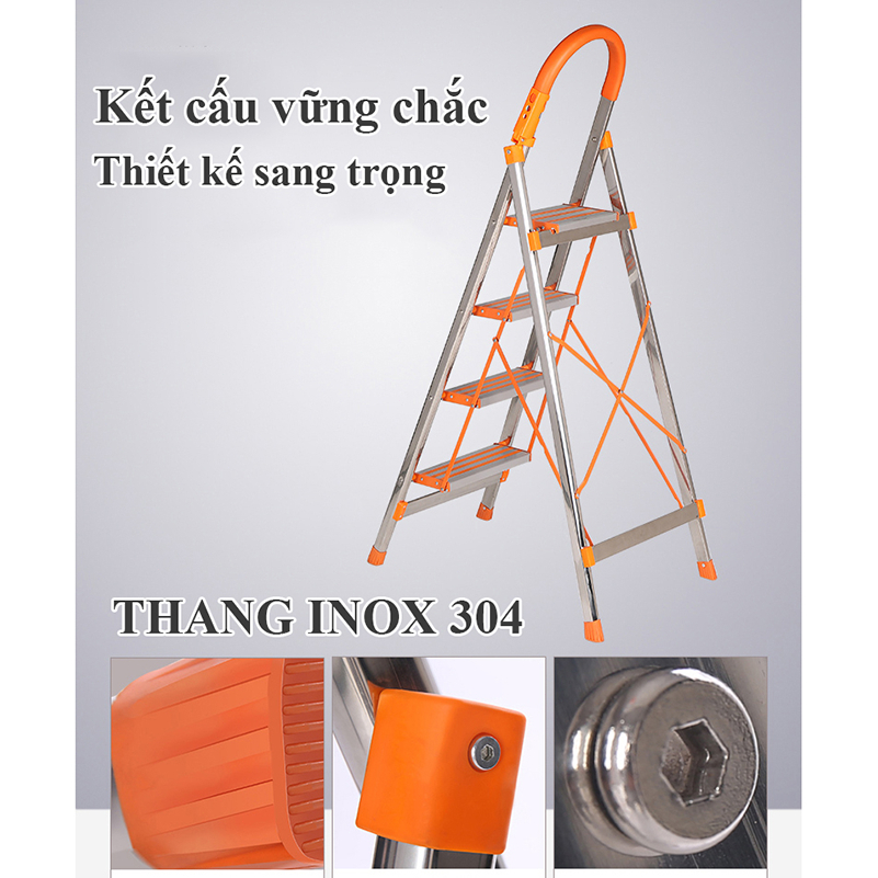 Thang Gấp Gọn 3 4 5 6 7 Bậc Khung Thang Chữ A Nhập Khẩu Thang Inox 304 Chữ A Phiên bản dày hơn