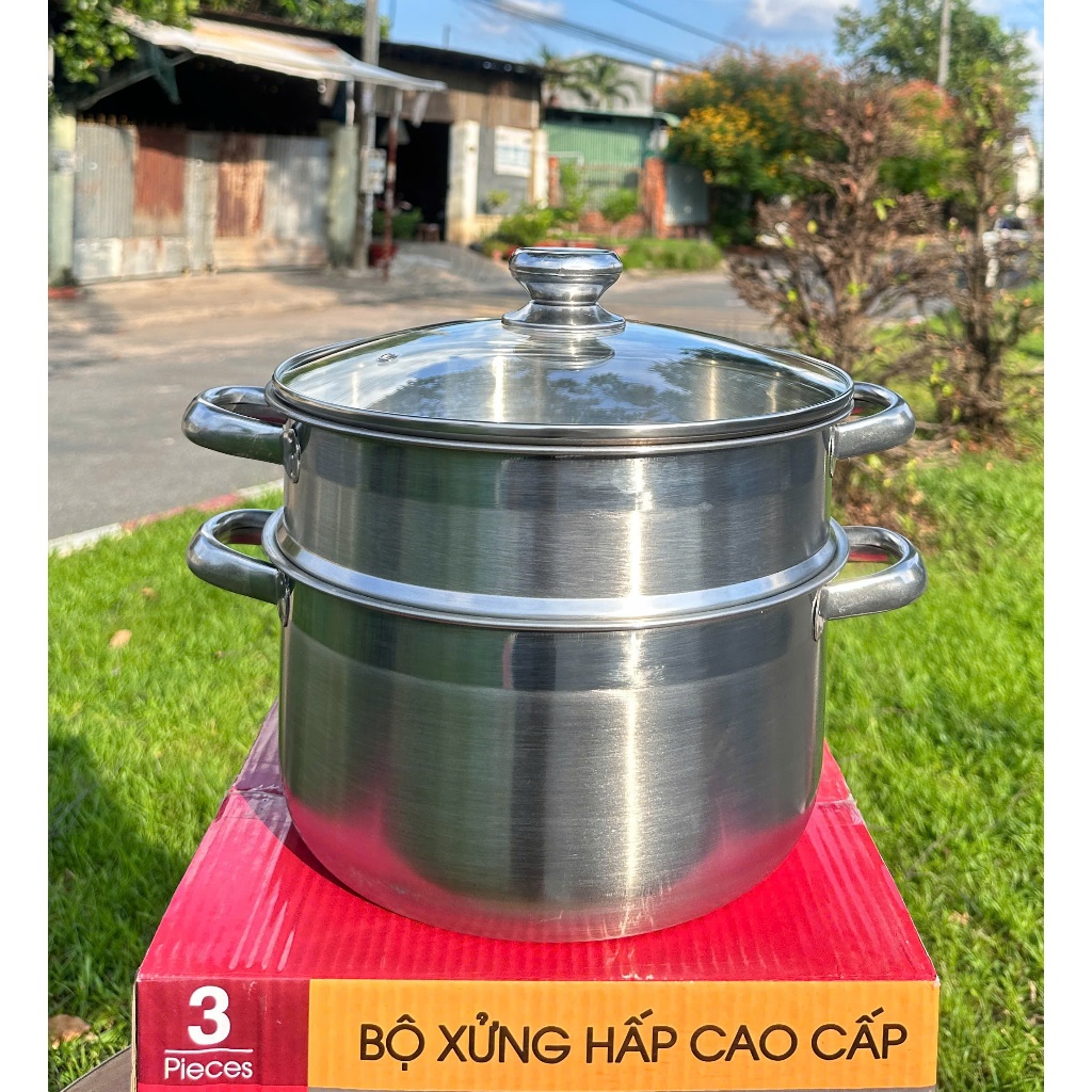 Nồi hấp inox 26cm dày dặn - lòng nồi sâu lòng thích hợp luộc gà , nấu canh