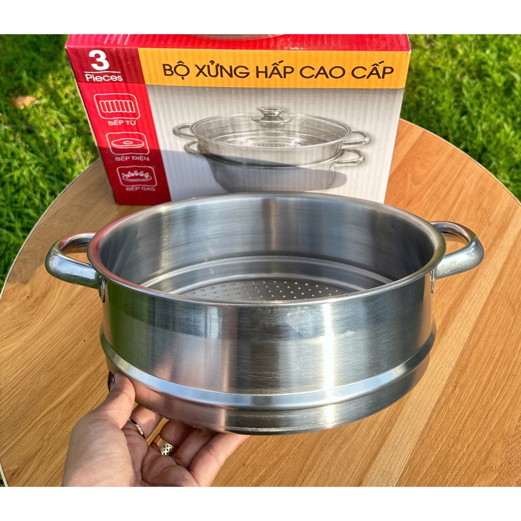 Nồi hấp inox 26cm dày dặn - lòng nồi sâu lòng thích hợp luộc gà , nấu canh
