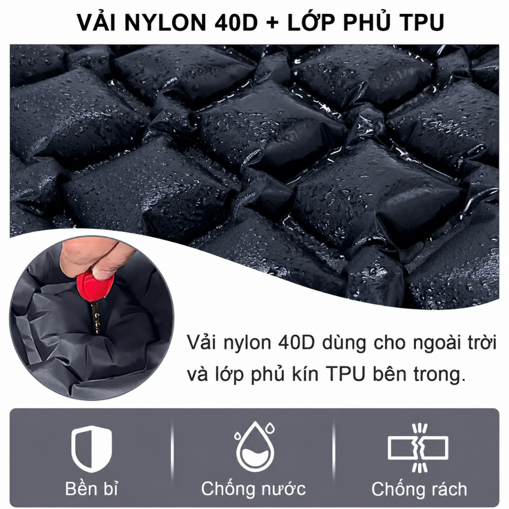 ⛺️Nệm Hơi Tự Bơm Cắm Trại Có Gối Liền Gấp Gọn, Đệm Ngủ Dã Ngoại Chống Nước, Thảm Khí Ngoài Trời Hàng Sẵn VN Giao Nhanh