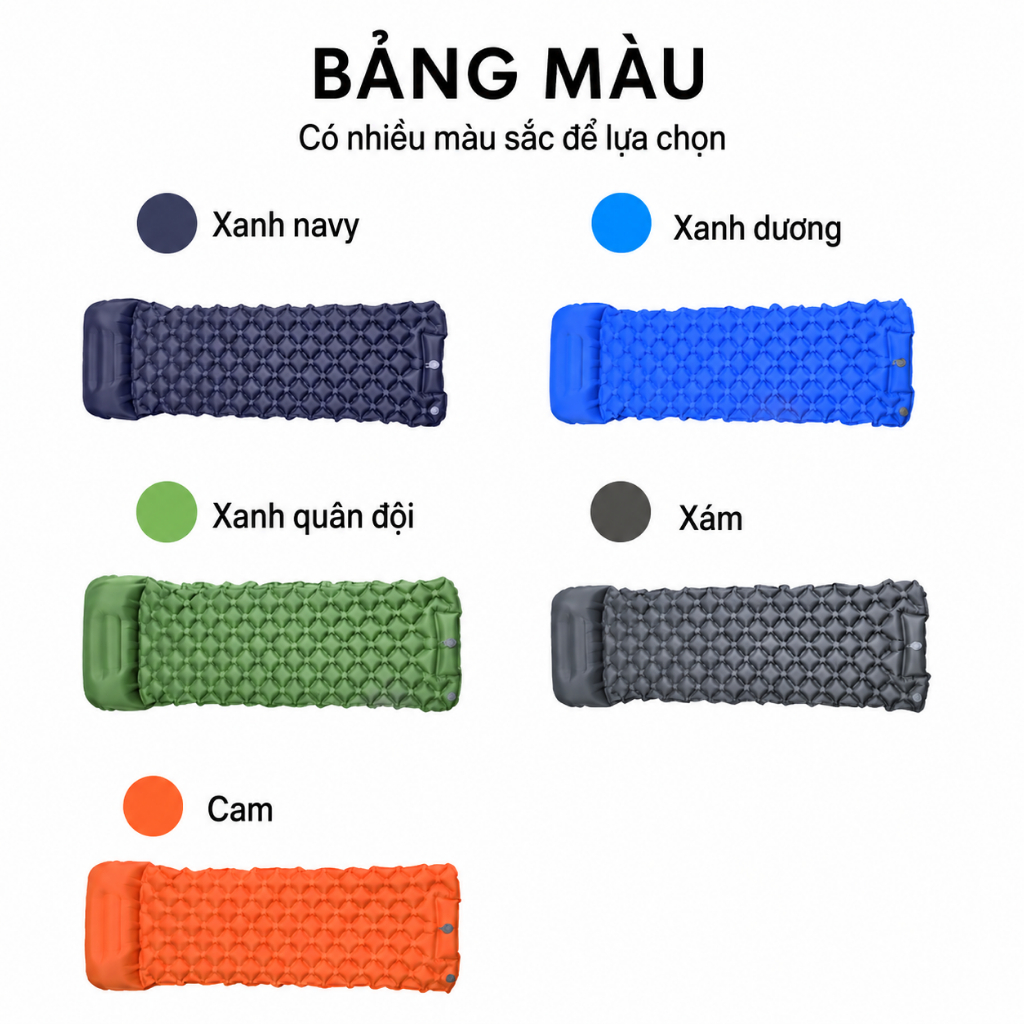 ⛺️Nệm Hơi Tự Bơm Cắm Trại Có Gối Liền Gấp Gọn, Đệm Ngủ Dã Ngoại Chống Nước, Thảm Khí Ngoài Trời Hàng Sẵn VN Giao Nhanh