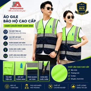 ÁO GILE BẢO HỘ PHẢN QUANG XANH CHUỐI PHỐI XANH ĐEN - ÁO GILE TÚI HỘP CHO KỸ SƯ, KỸ THUẬT, KHO VẬN, GIAO THÔNG, VỆ SINH