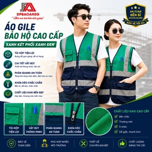 ÁO GILE BẢO HỘ PHẢN QUANG KÉT PHỐI XANH ĐEN - ÁO GILE TÚI HỘP CAO CẤP CHO KỸ SƯ