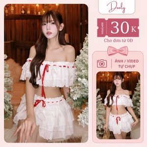SIÊU PHẨM - Set Áo Bèo Trễ Vai Kèm Chân Váy Tầng Phối Dây Nơ Đỏ Nổi Bật, Cuốn Hút Mặc Đi Chơi, Đi Biển