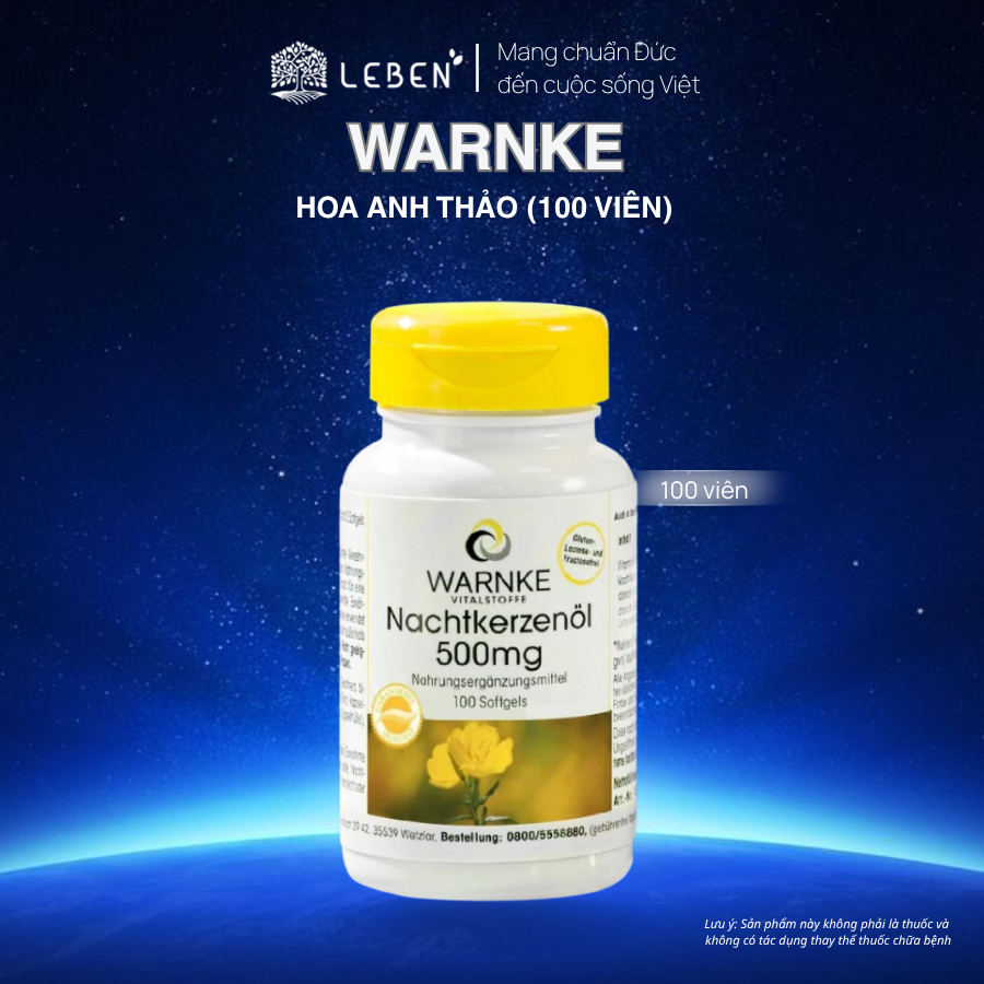 Tinh dầu hoa anh thảo Warnke Nachtkerzenöl 500mg hỗ trợ cân bằng nội tiết tố nữ, hỗ trợ làm đẹp cho làn da