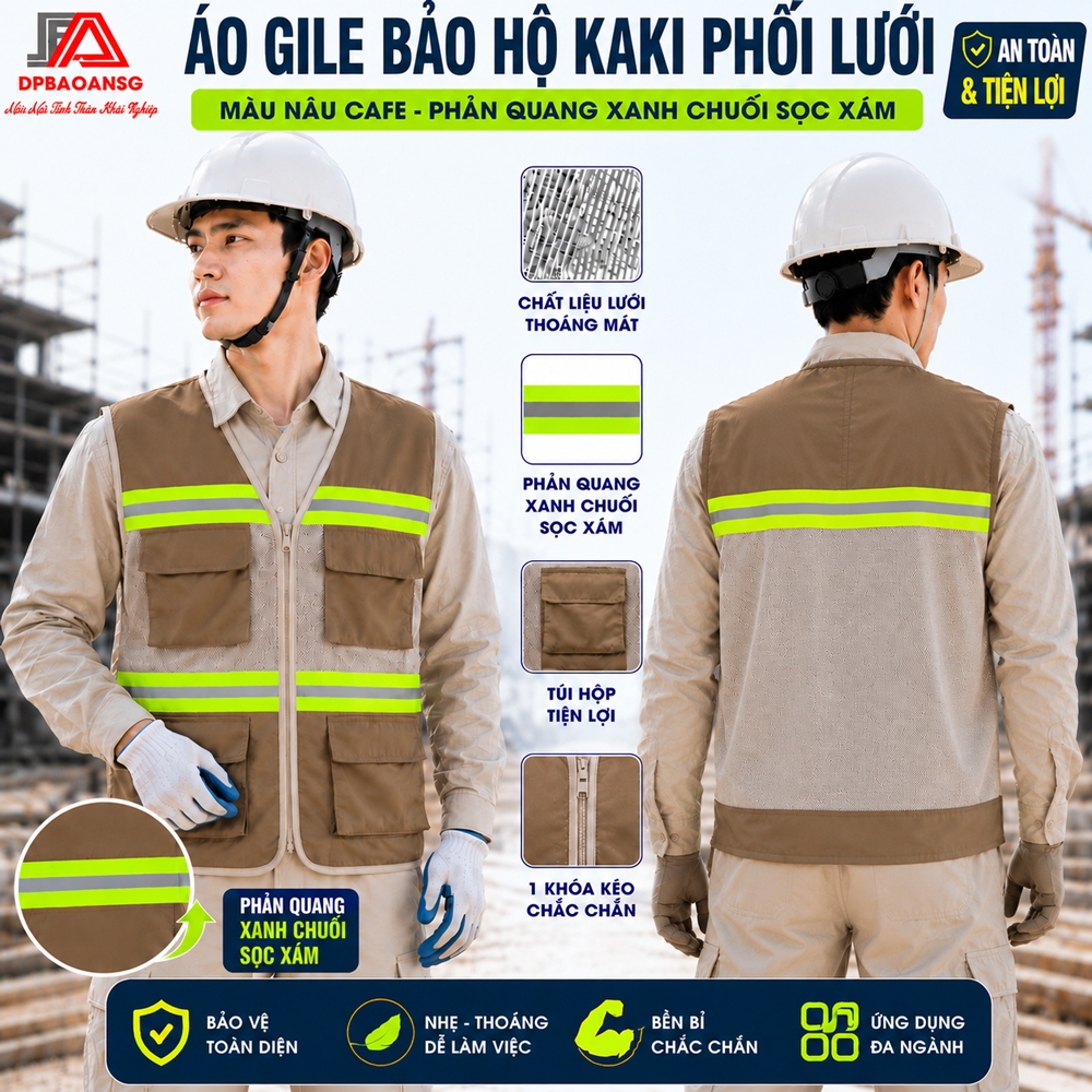 Áo Gile Bảo Hộ Phản Quang Vải Phối Lưới Cho Kỹ Sư, Công Nhân, Kỹ Thuật - Có Túi Nhiều Màu