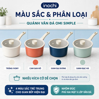 Quánh Chống Dính Inochi 18cm - Đáy Từ, Vân Đá, Chống Dính Cao Cấp, Dùng Mọi Bếp, Có Nắp