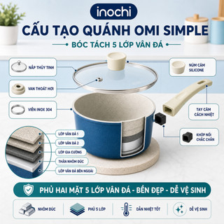 Quánh Chống Dính Inochi 18cm - Đáy Từ, Vân Đá, Chống Dính Cao Cấp, Dùng Mọi Bếp, Có Nắp