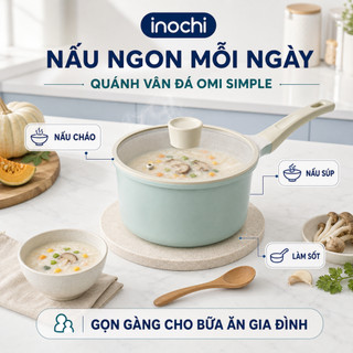 Quánh Chống Dính Inochi 18cm - Đáy Từ, Vân Đá, Chống Dính Cao Cấp, Dùng Mọi Bếp, Có Nắp