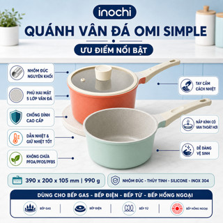 Quánh Chống Dính Inochi 18cm - Đáy Từ, Vân Đá, Chống Dính Cao Cấp, Dùng Mọi Bếp, Có Nắp