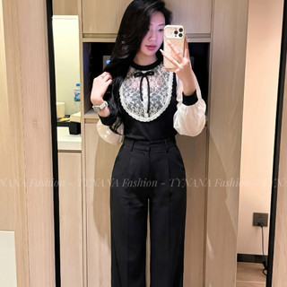 (ÁO Nữ Kiểu) Áo Sơ Mi Kiểu Hàn Quốc Phối Ren Nơ Cổ Tay Phồng - Áo Nữ Tiểu Thư Thanh Lịch Tynana 289