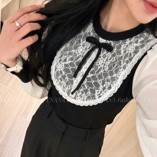 (ÁO Nữ Kiểu) Áo Sơ Mi Kiểu Hàn Quốc Phối Ren Nơ Cổ Tay Phồng - Áo Nữ Tiểu Thư Thanh Lịch Tynana 289