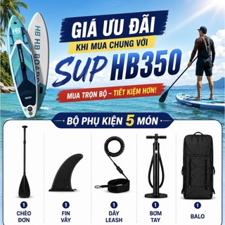 COMBO 5 món phụ kiện cho SUP: Chèo + Fin vây + Dây leash + Balo + Bơm tay