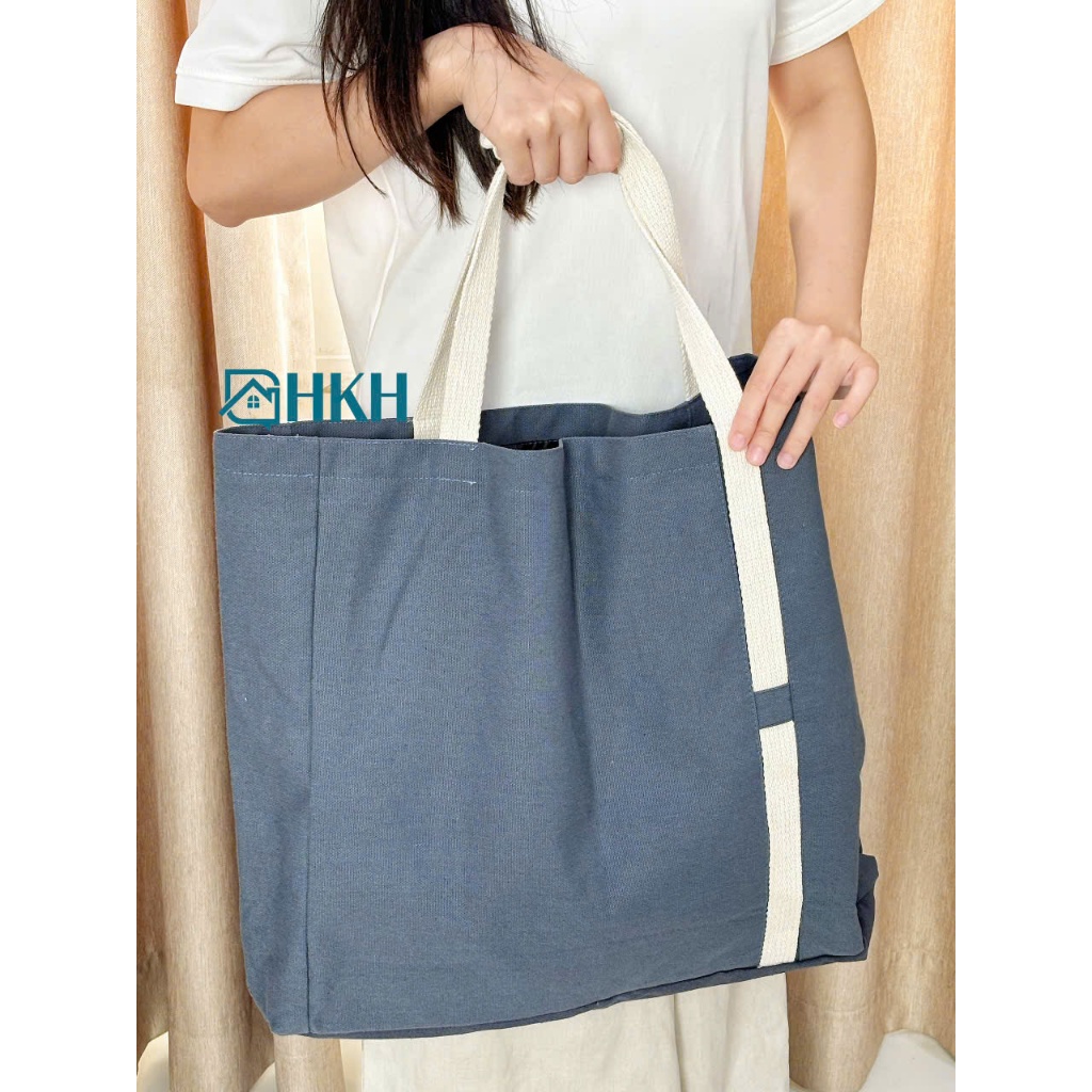 Túi Vải Đeo Vai Chất Liệu Vải Canvas Dày, Màu Xanh Than Đi Học, Đi Chơi, Đi Biển...