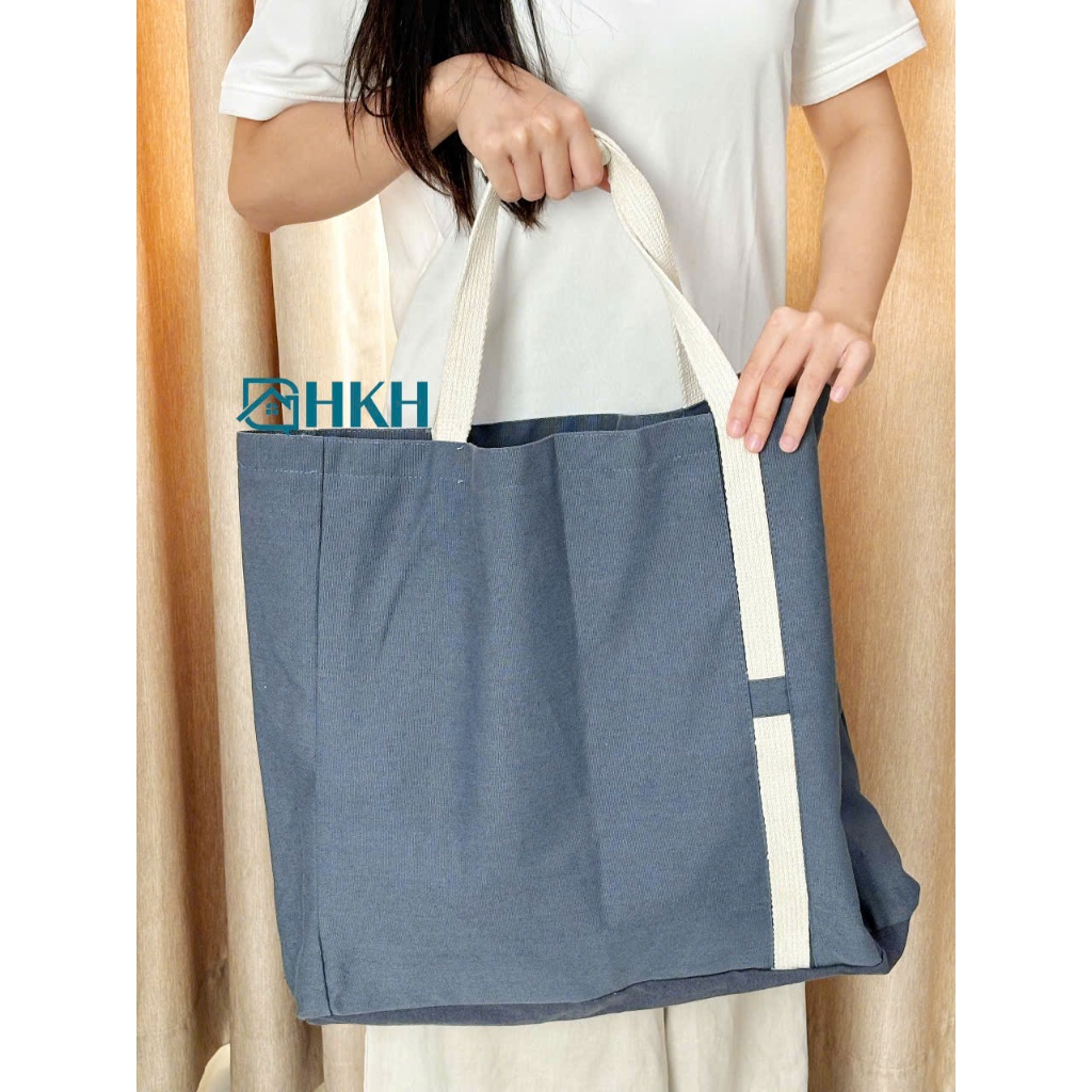 Túi Vải Đeo Vai Chất Liệu Vải Canvas Dày, Màu Xanh Than Đi Học, Đi Chơi, Đi Biển...