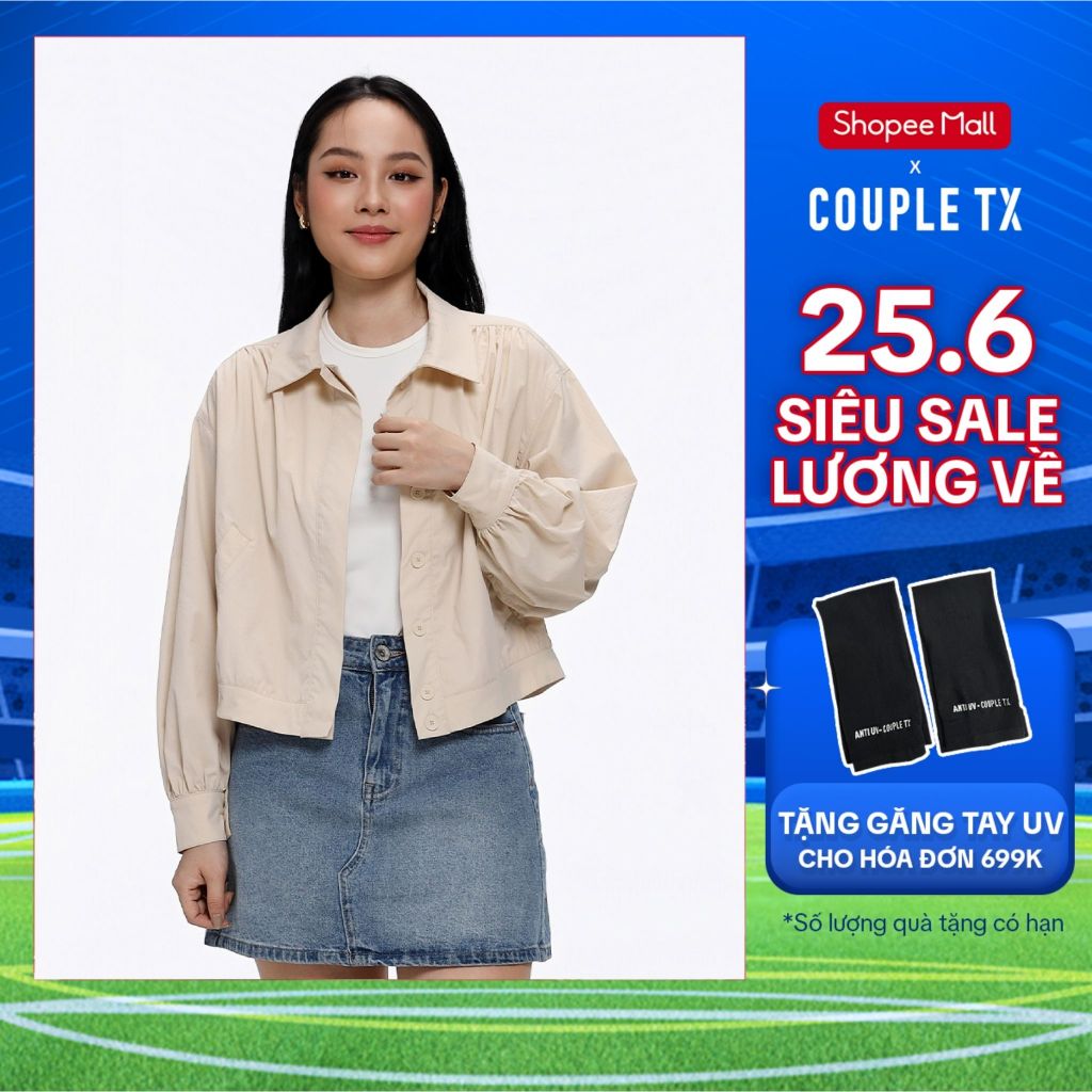Áo Khoác Dù Nữ Couple TX Cổ Sơ Mi Không Nón Form Relax Boxy WOP 2097