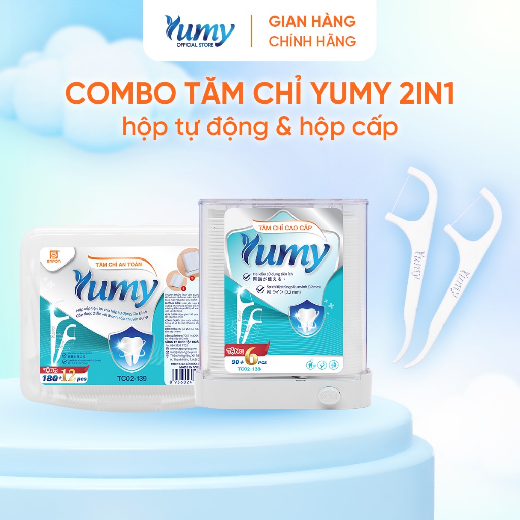 Combo 2 trong 1 Tăm chỉ YUMY HỘP TỰ ĐỘNG và HỘP CẤP tăm chỉ sợi mảnh vệ sinh răng an toàn (TC02-140)