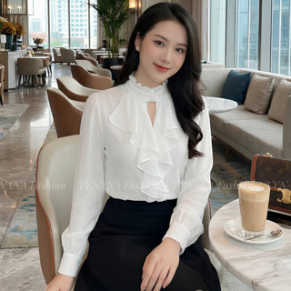 (BÁN CHẠY) Áo Sơ Mi Trắng Nữ Tay Voan Cổ Tròn - Áo Công Sở Thanh Lịch  Phong Cách Hàn Quốc Cao Cấp  379