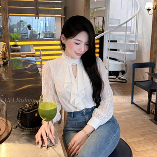 (BÁN CHẠY) Áo Sơ Mi Trắng Nữ Tay Voan Cổ Tròn - Áo Công Sở Thanh Lịch  Phong Cách Hàn Quốc Cao Cấp  379