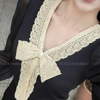 Áo  Kiểu Xinh Ren Nữ Phối Kem Đính Nơ Tay Voan Ôm Dáng Thanh Lịch Dáng Tiểu Thư  419