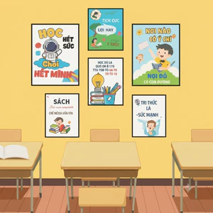 Bộ 6 Tranh Slogan Dán Tường Trang Trí Góc Học Tập, Lớp Học Cho Bé Tranh Decor Phòng Ngủ, Bàn Học Cho Bé bồi fomex(3041)