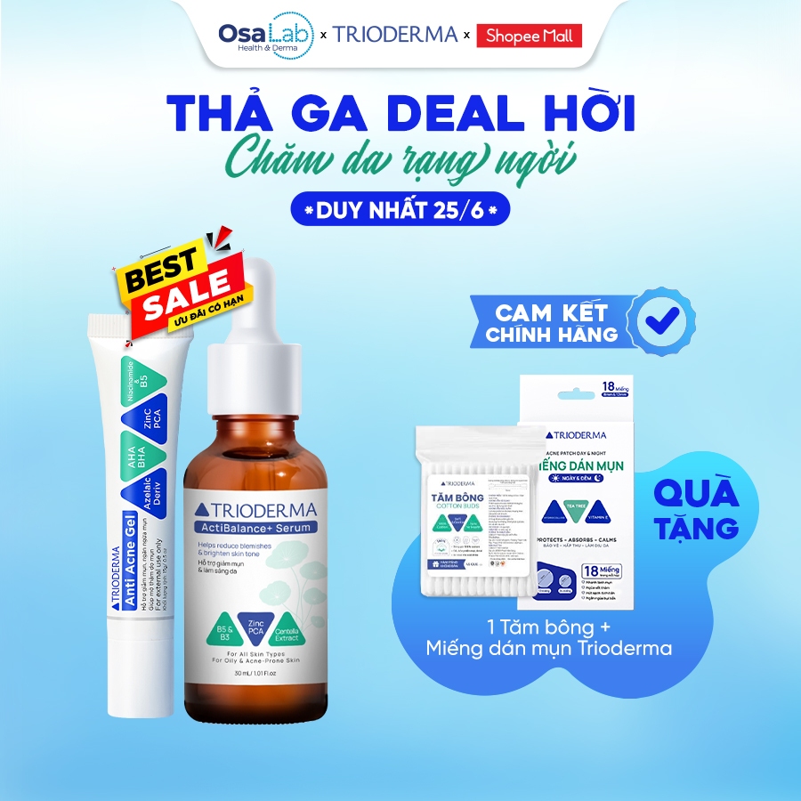 [ Trioderma ] Combo gel chấm mụn Anti Acne Gel 15g và serum giảm thâm Trioderma 30ml
