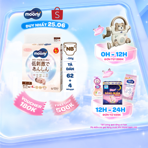 Tã dán Moony Dịu Nhẹ siêu cao cấp NB/S/M/L