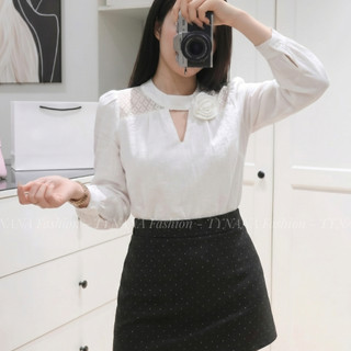 Áo Sơ Mi Kiểu Nữ Trắng Thiết Kế Phối Ren Thanh Lịch Tôn Dáng Công Sở | 518